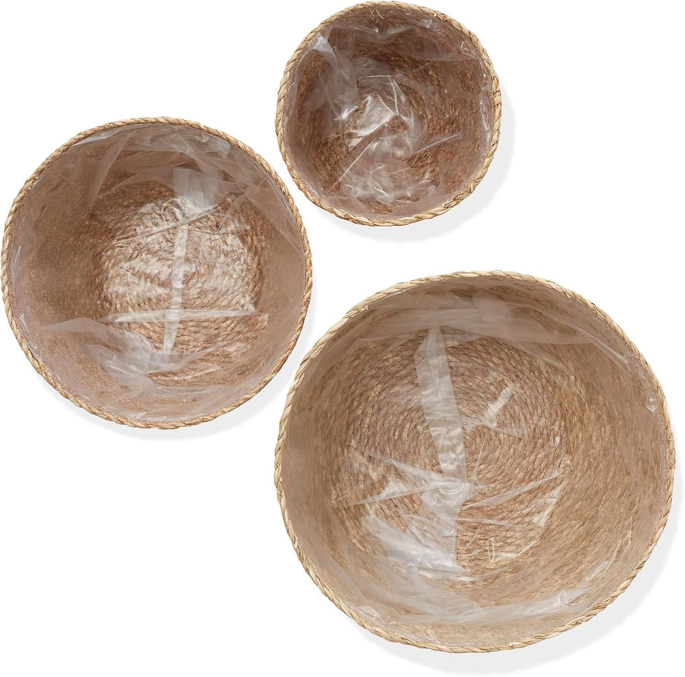 Casafield Set of 3 Seagrass Planter Baskets with Liners - Natural, Hand Woven...