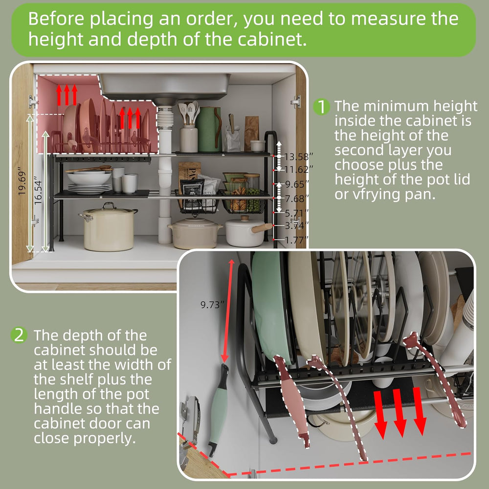NETEL Expandable Under Sink Organizer,Pot and pan Organizer Under Cabinet