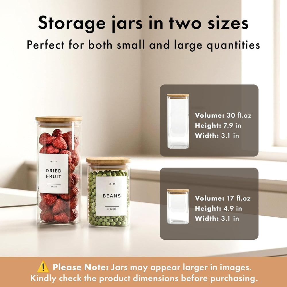 Glass Pantry Storage Jars Containers with Bamboo Lids and Labels