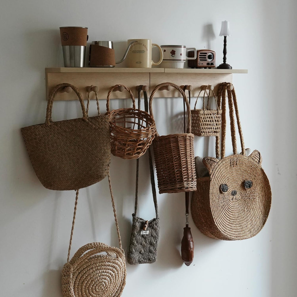 Entrance Coat Rack ,Coat Hooks, Wall-Mounted Wooden Hook Rack, Wall-Mounted S...