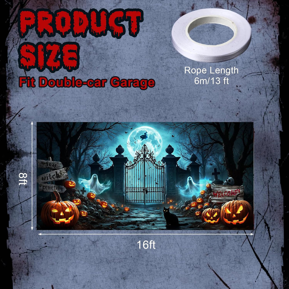Tioncy 8x16ft Halloween Garage Door Cover Decor Large Spooky Hanging Banner