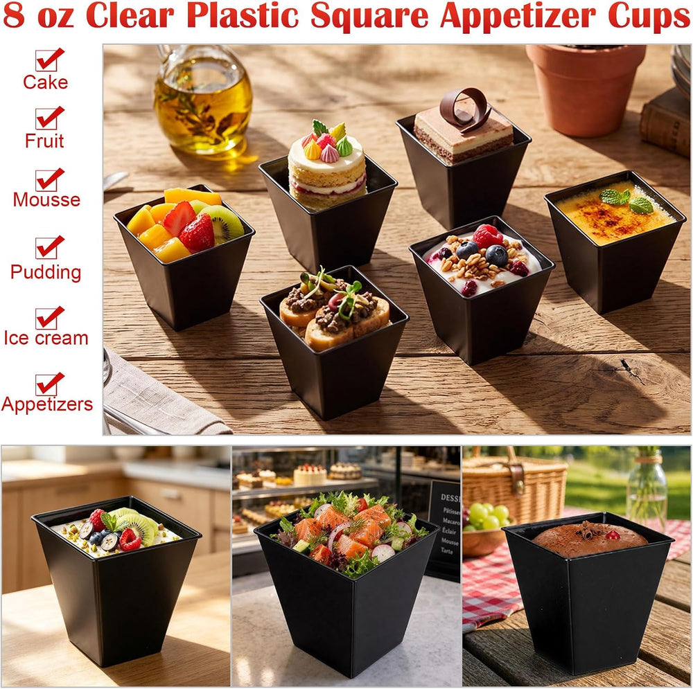 Zubebe 100 Pcs 8 oz Halloween Black Dessert Cups, Spooky Party Supplies