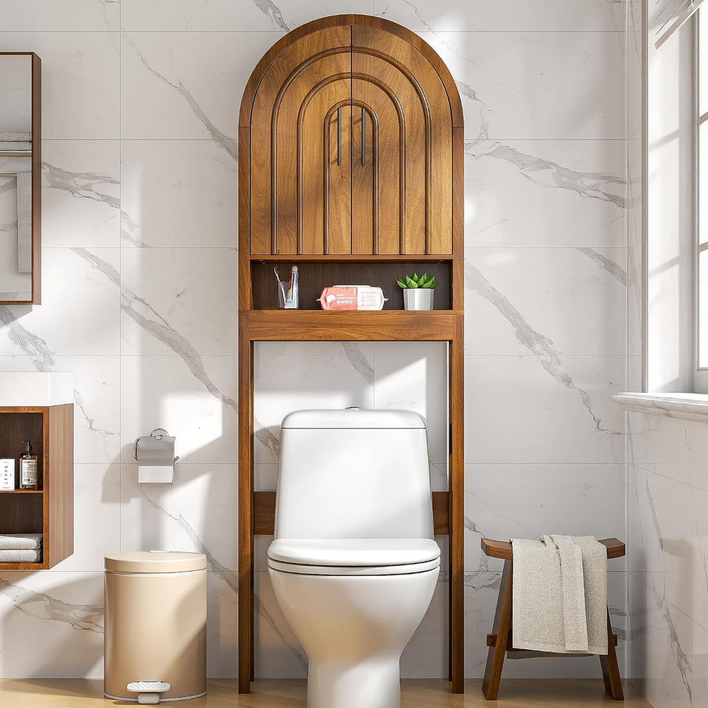 Over the Toilet Storage Cabinet, Wooden Bathroom Space Saver with Doors