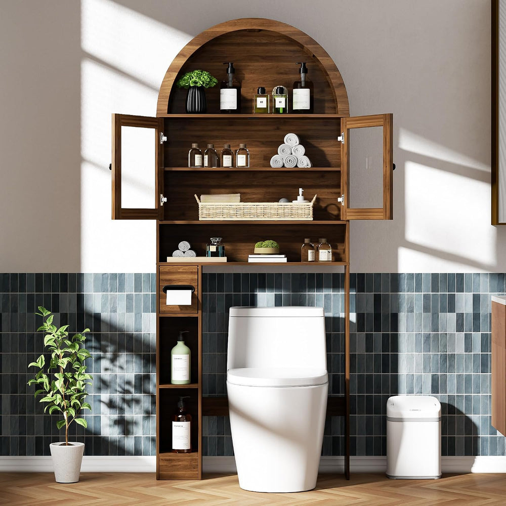 Arched Over The Toilet Storage Cabinet, Glass Door Bathroom Shelf Organizer