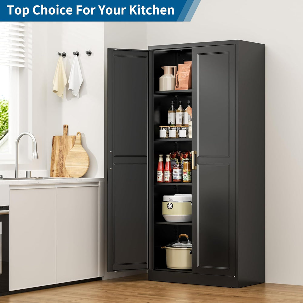 71" Black Metal Storage Cabinet with Doors, Heavy Duty