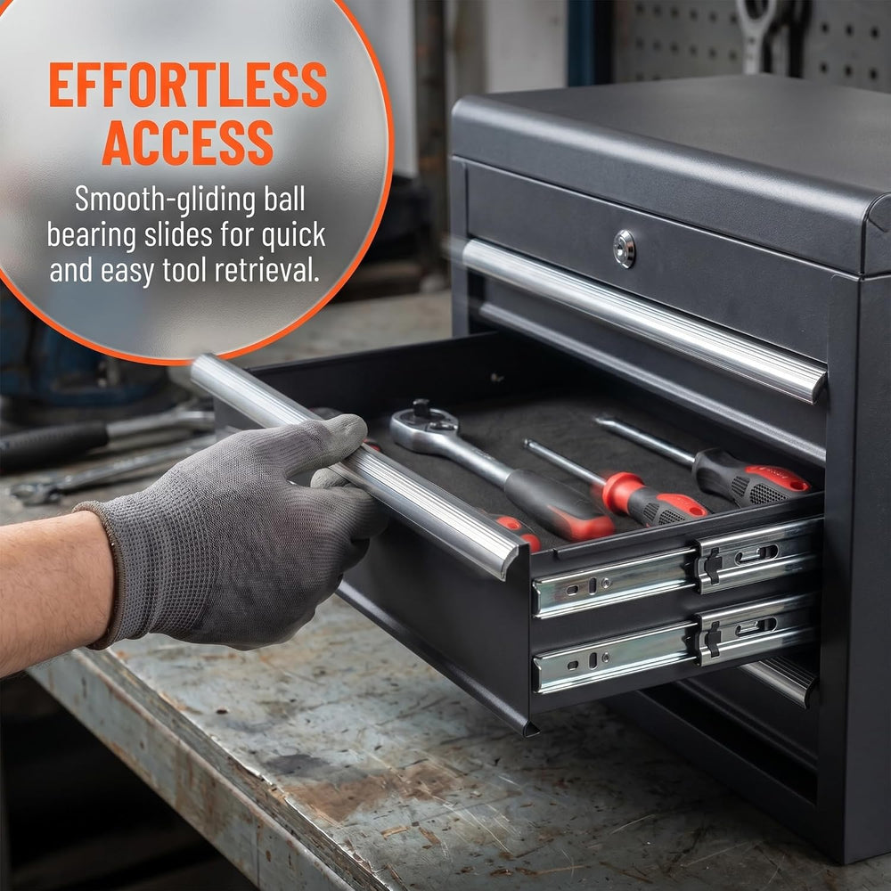 24" Portable Metal Tool Box, 5 Drawers Lockable Toolbox, Black