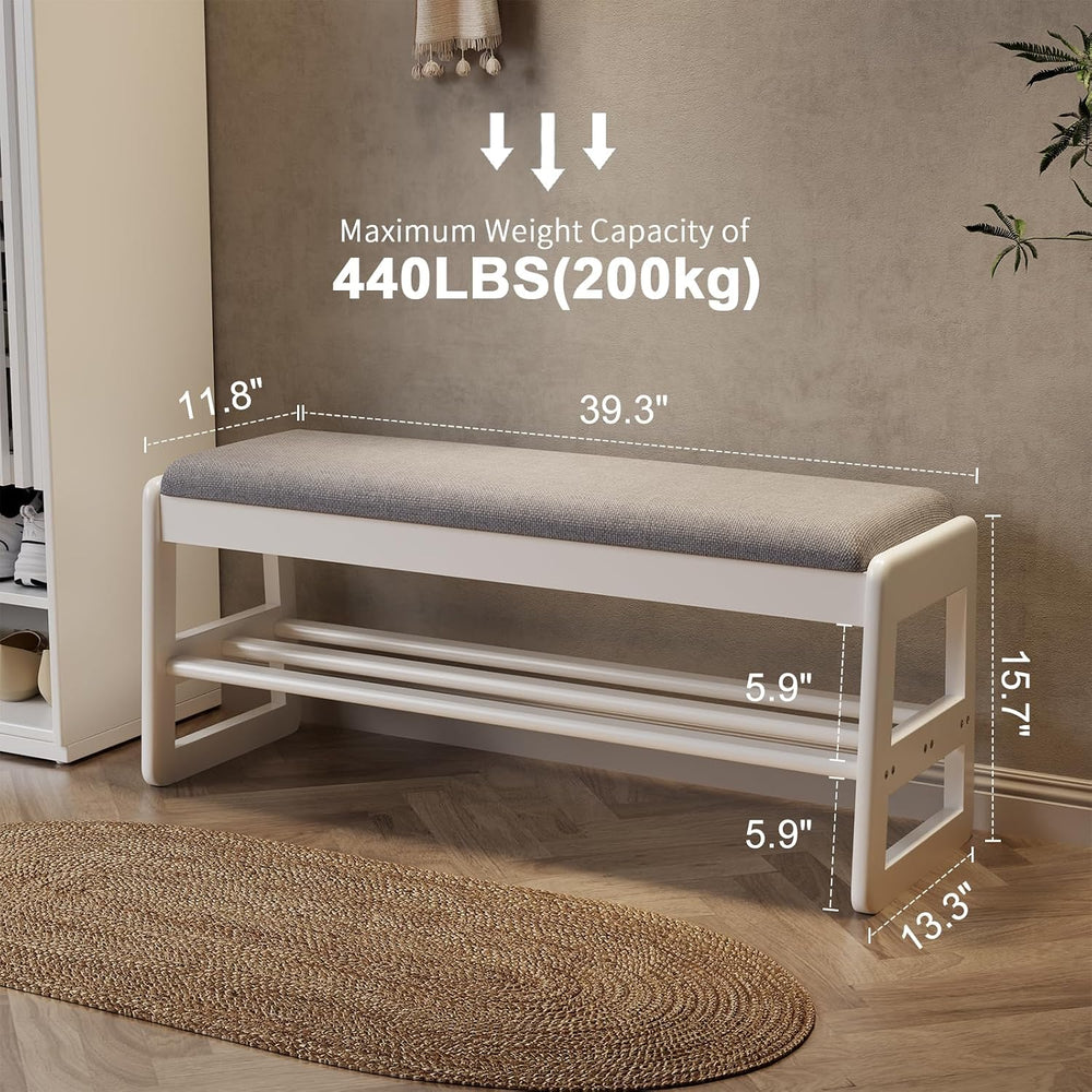 AQIMUELE Shoe Rack Bench, Wooden 2 Tiers with Flip-Top Storage