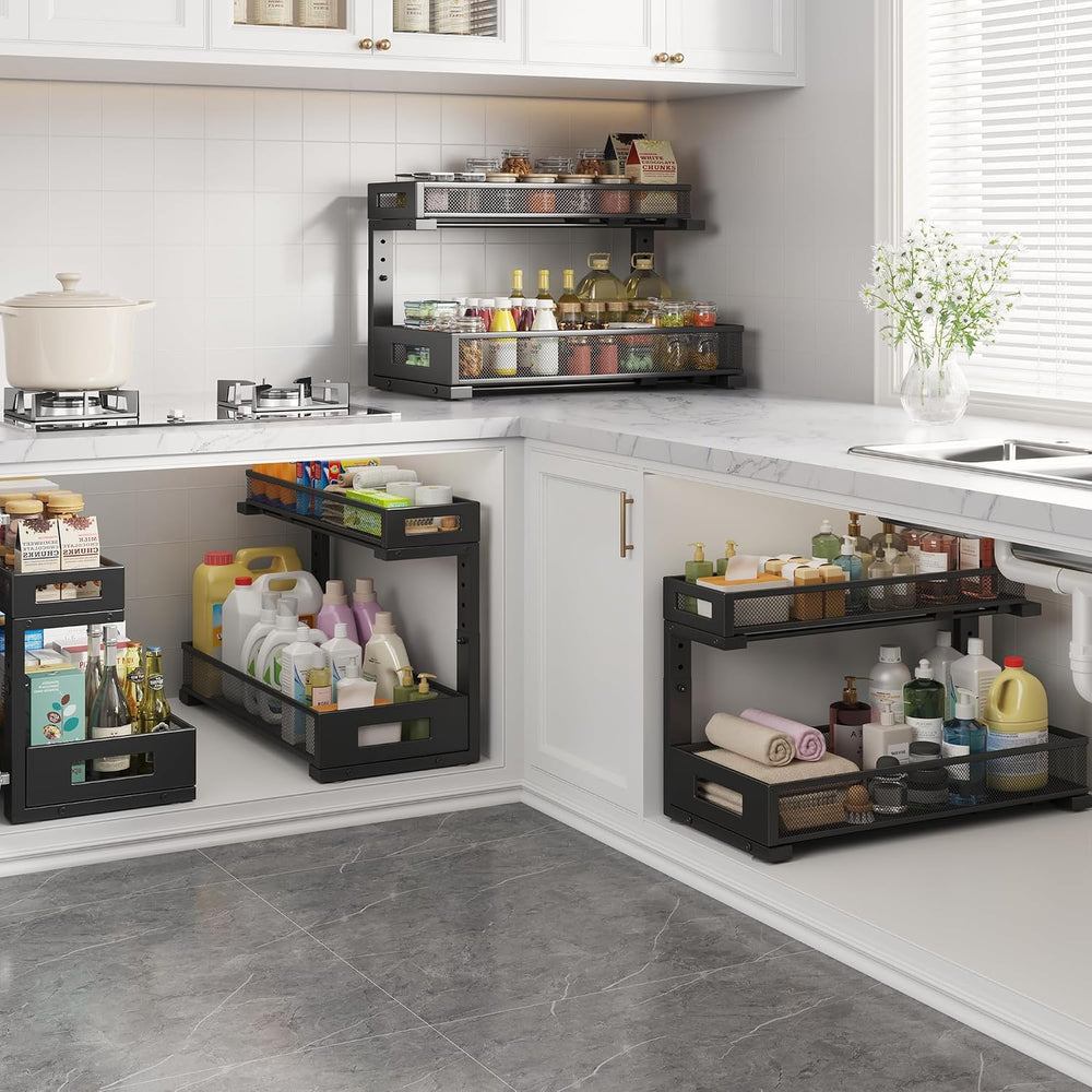2 Pack 19IN Depth Under Sink Storage Organizer, Large 2-Tier Elegant Mesh Pul...