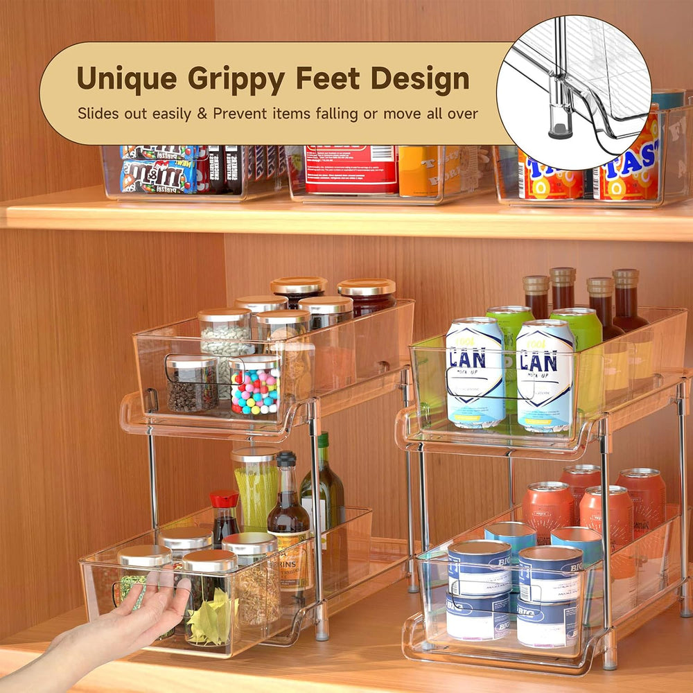 HIHEGD 2-Tier Bathroom Organizer with Dividers, Clear Under Sink and Pull-Out...