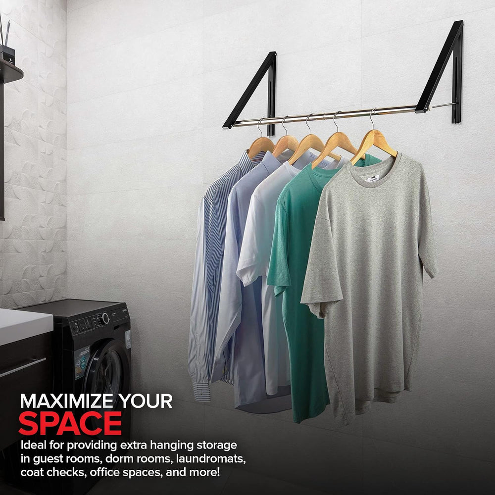 Double Foldable Clothing Rack w/ Extension Rod, Wall-Mounted Retractable Clot...