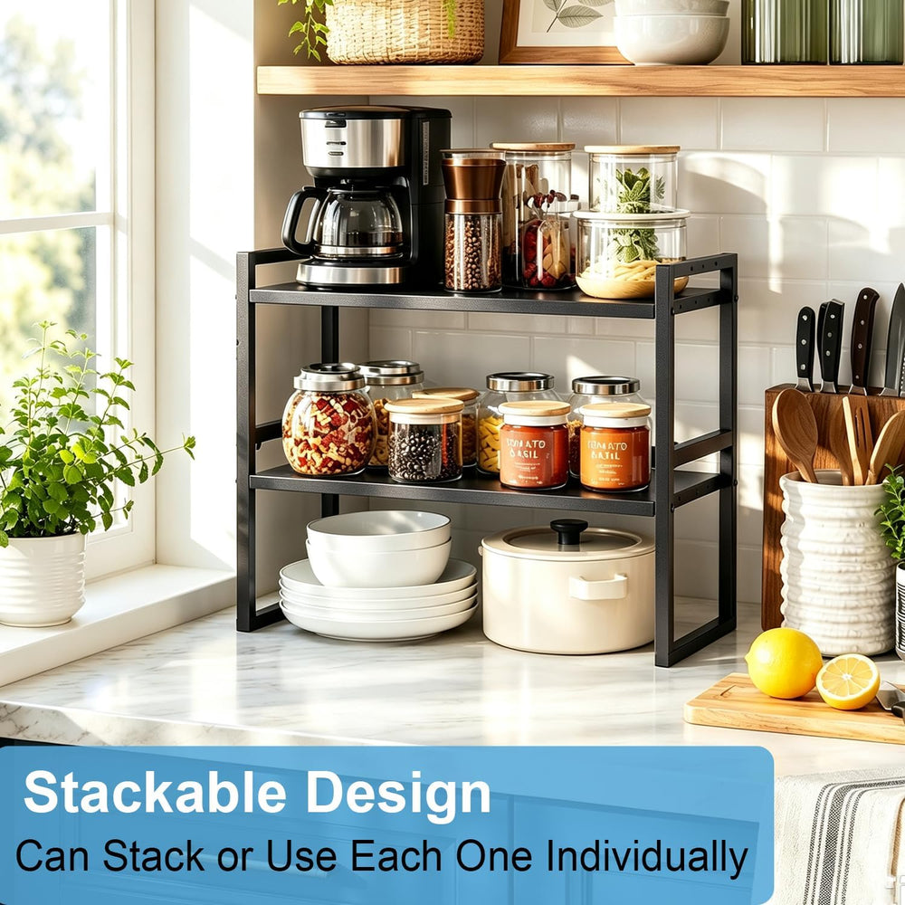 2 Pack Expandable Kitchen Cabinet Shelves Organizer, Stackable Adjustable Cab...