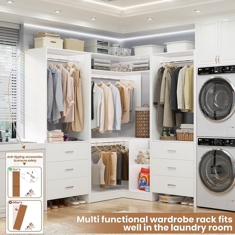 Aheaplus Closet System with 6 Drawers, 4 Hanging Rods & Corner Tower, Cor...