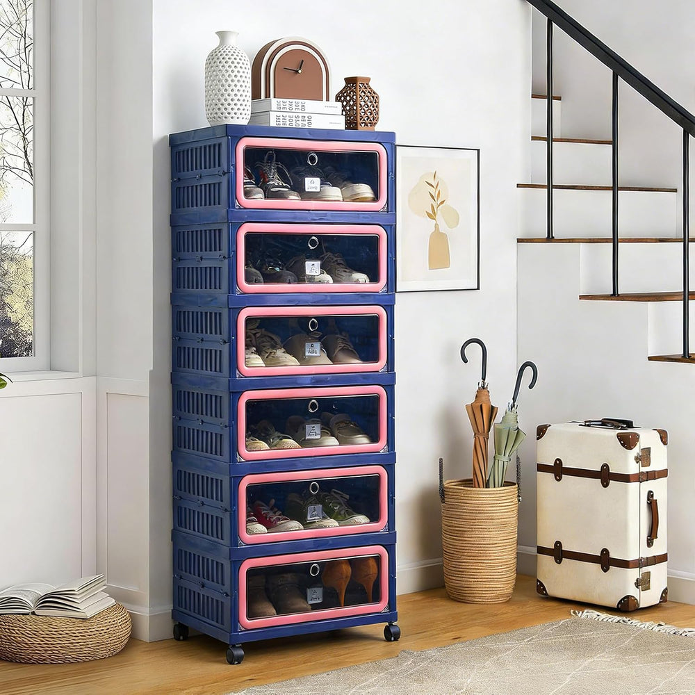 SAYMA Foldable Shoe Rack Organizer, Collapsible Shoe Cabinet with Magnetic Cl...