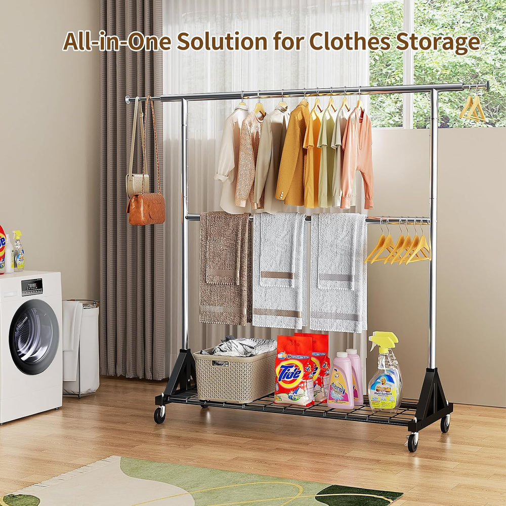 Luxspire Heavy Duty Clothes Rack with Lockable Wheels Load 600 LBS, Silver