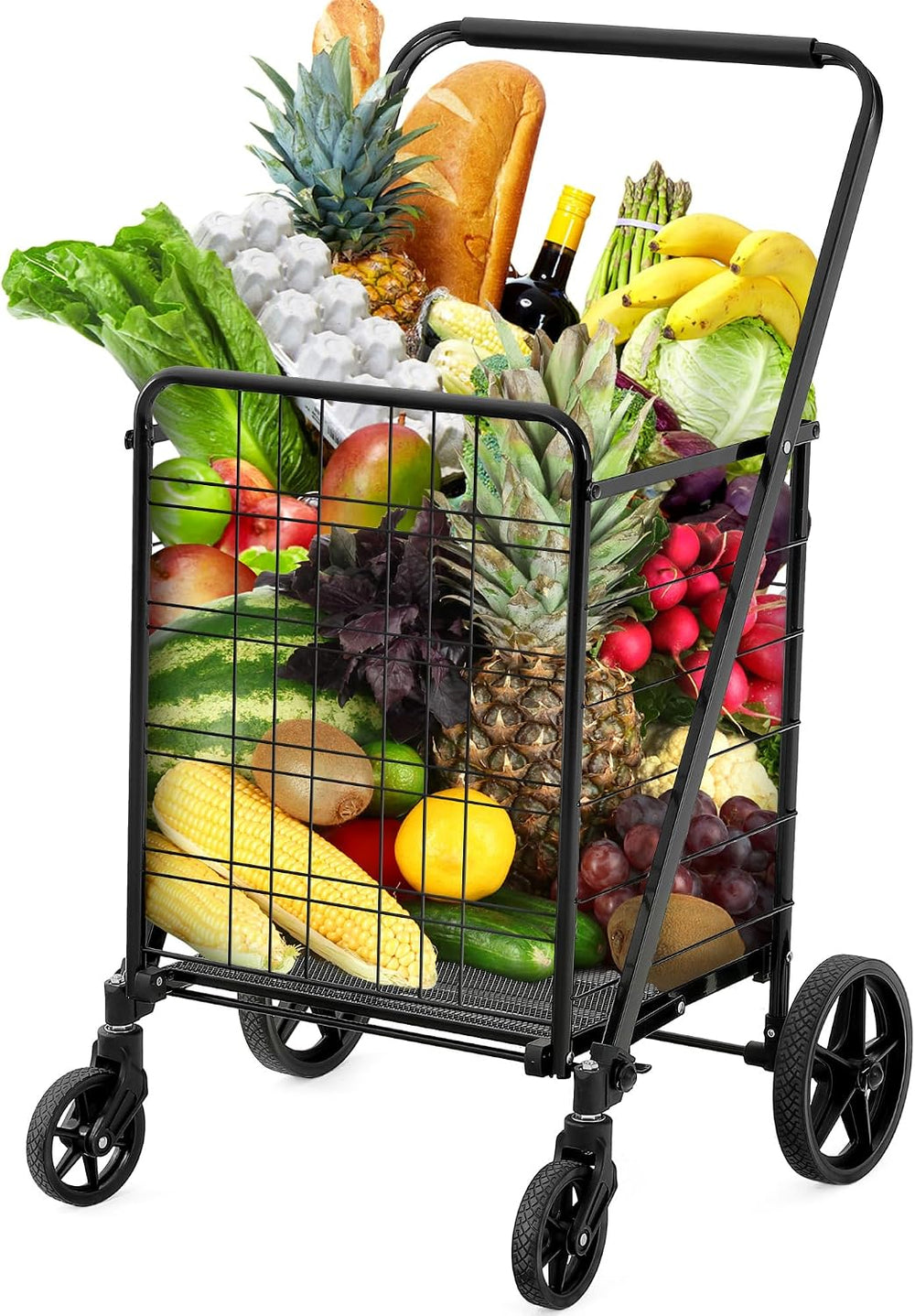 YITAHOME Utility Foldable Shopping Cart with Wheels, Large Reinforced Mesh Bo...