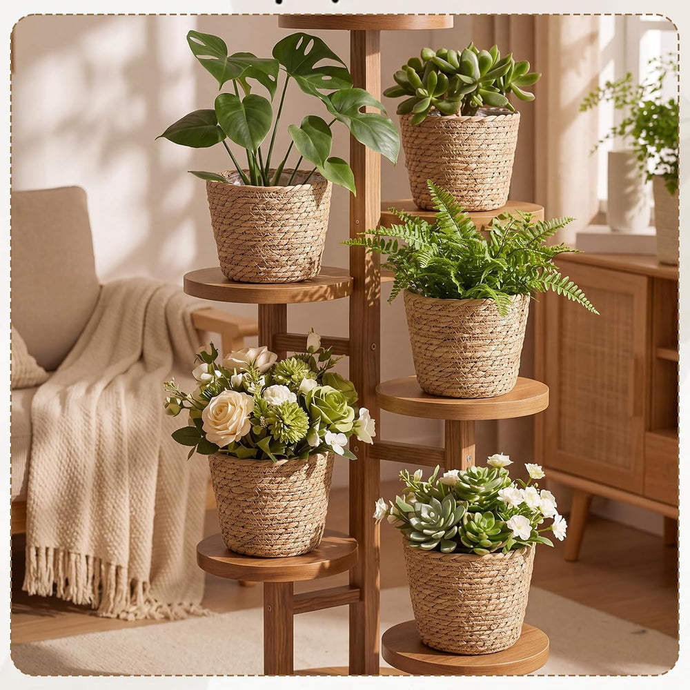 AceOrbit 6 Pcs Wicker Plant Basket Bulk with Liners, Medium, Rustic