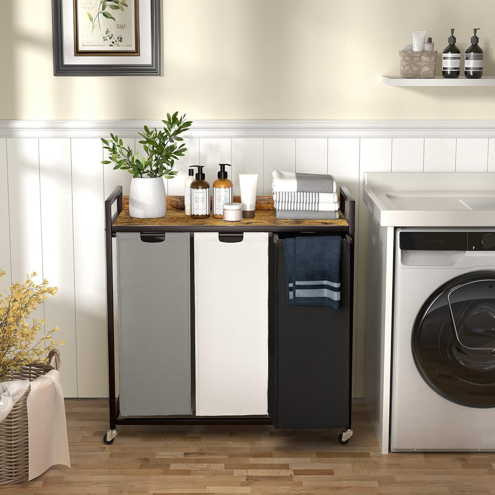 Herture Laundry Hampers with Shelf, Laundry Basket 3 Section, Laundry Sorter ...