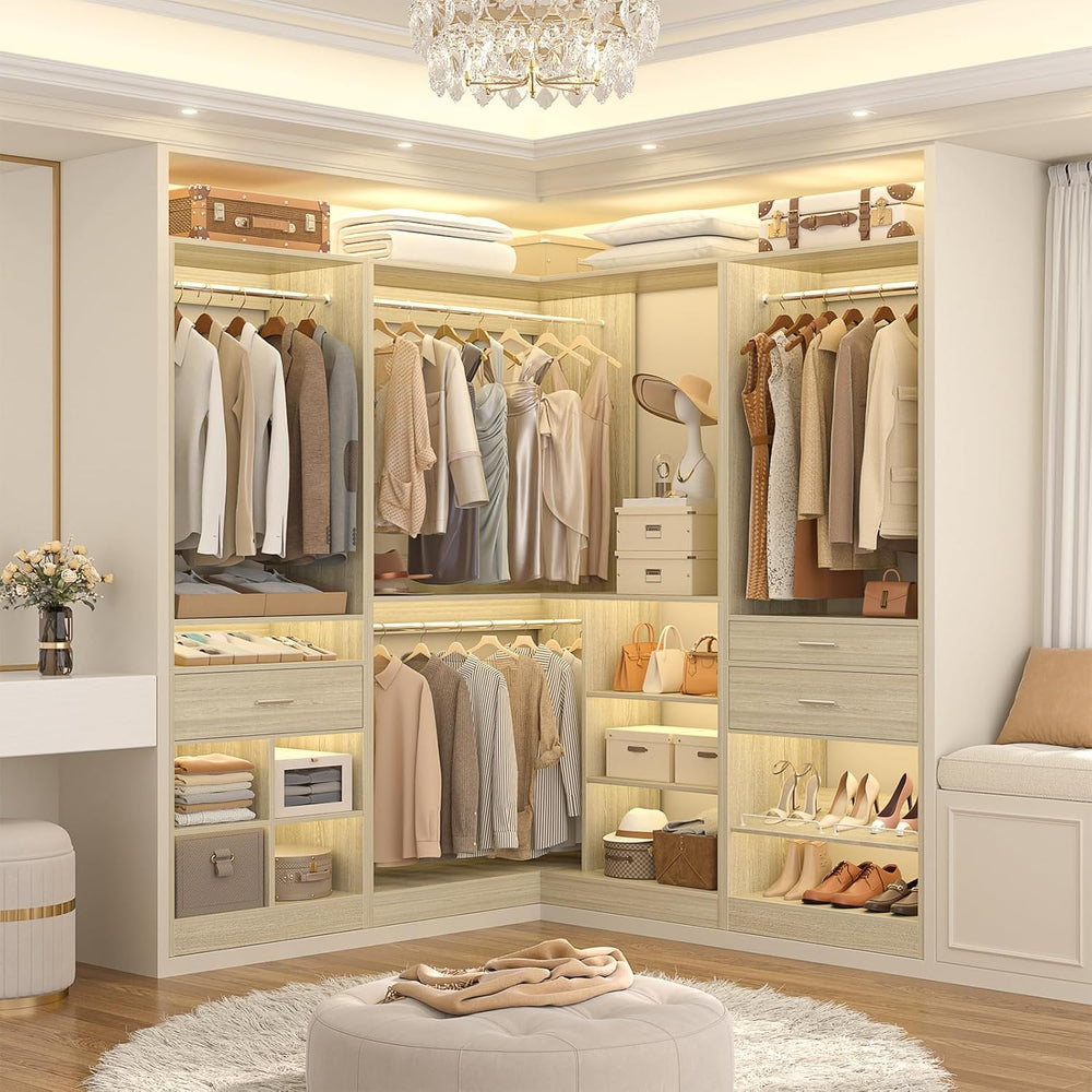 Unikito 86" Corner Closet System, Modular Closets Organizer with 4 Hangi...