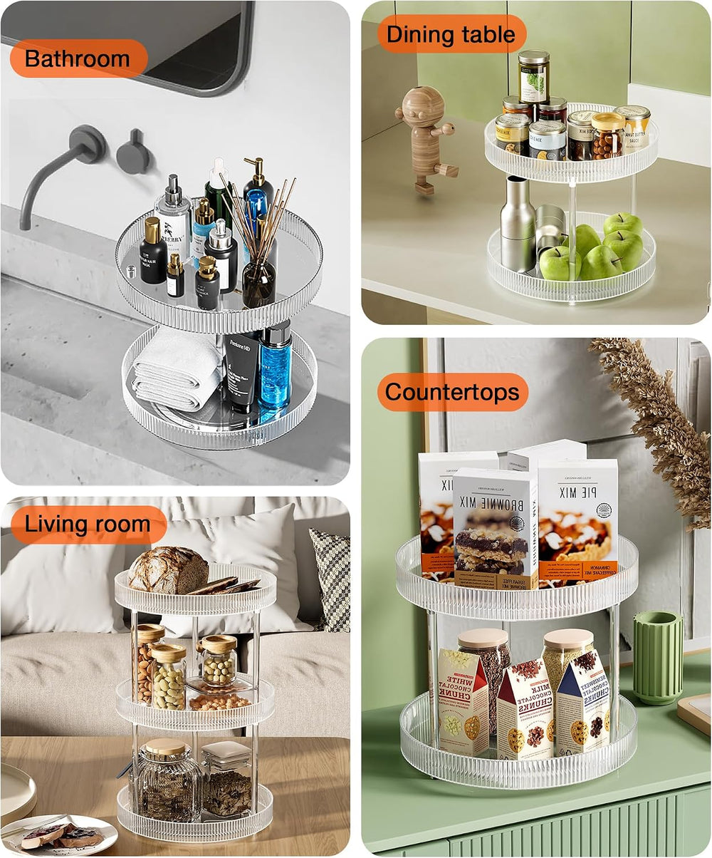 3 Tier Lazy Susan Bathroom Countertop Organizer, 360° Clear Rotating Makeup C...