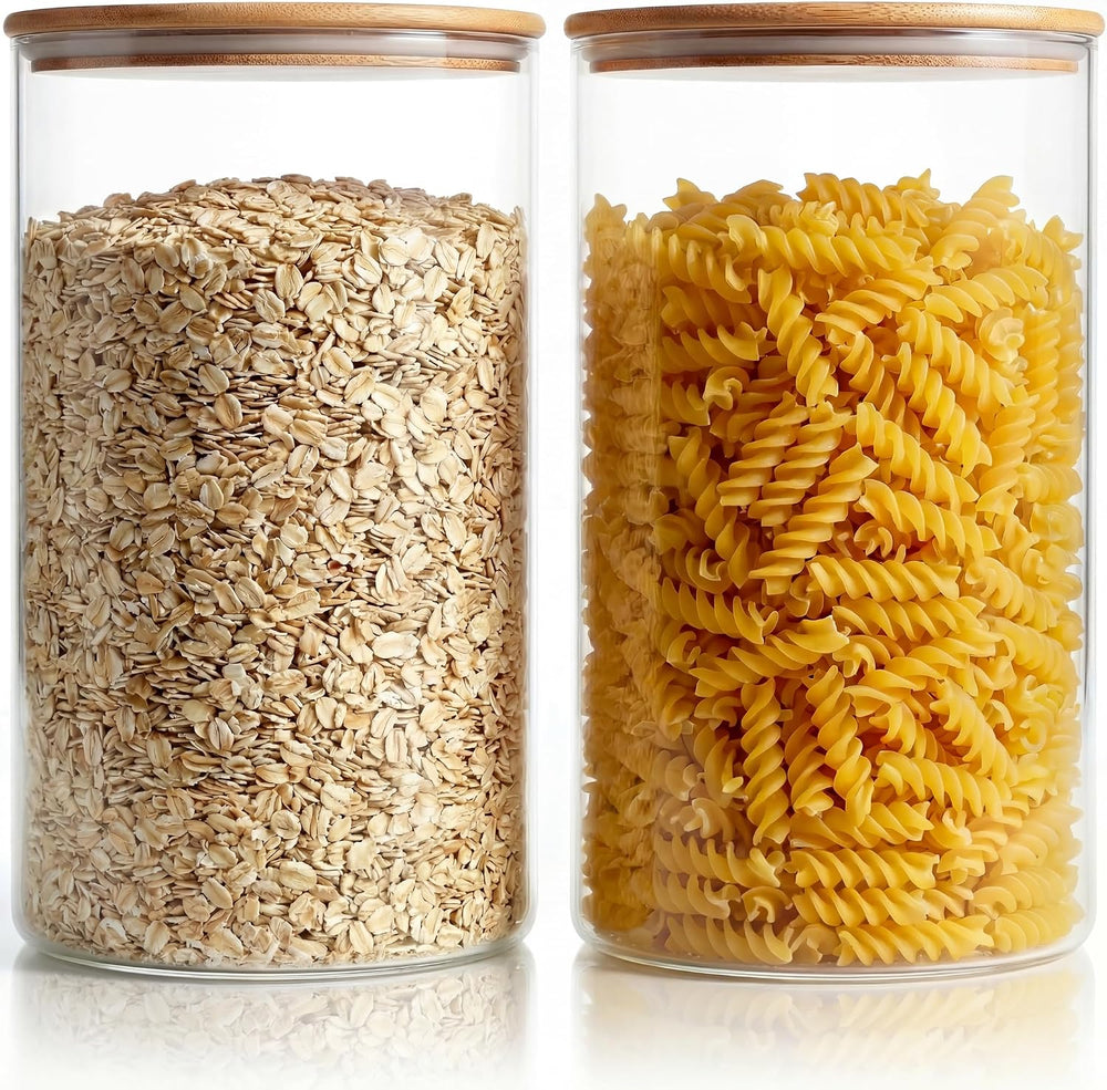 132oz Large Glass Storage Containers with Bamboo Lids for Flour & Sugar -2P