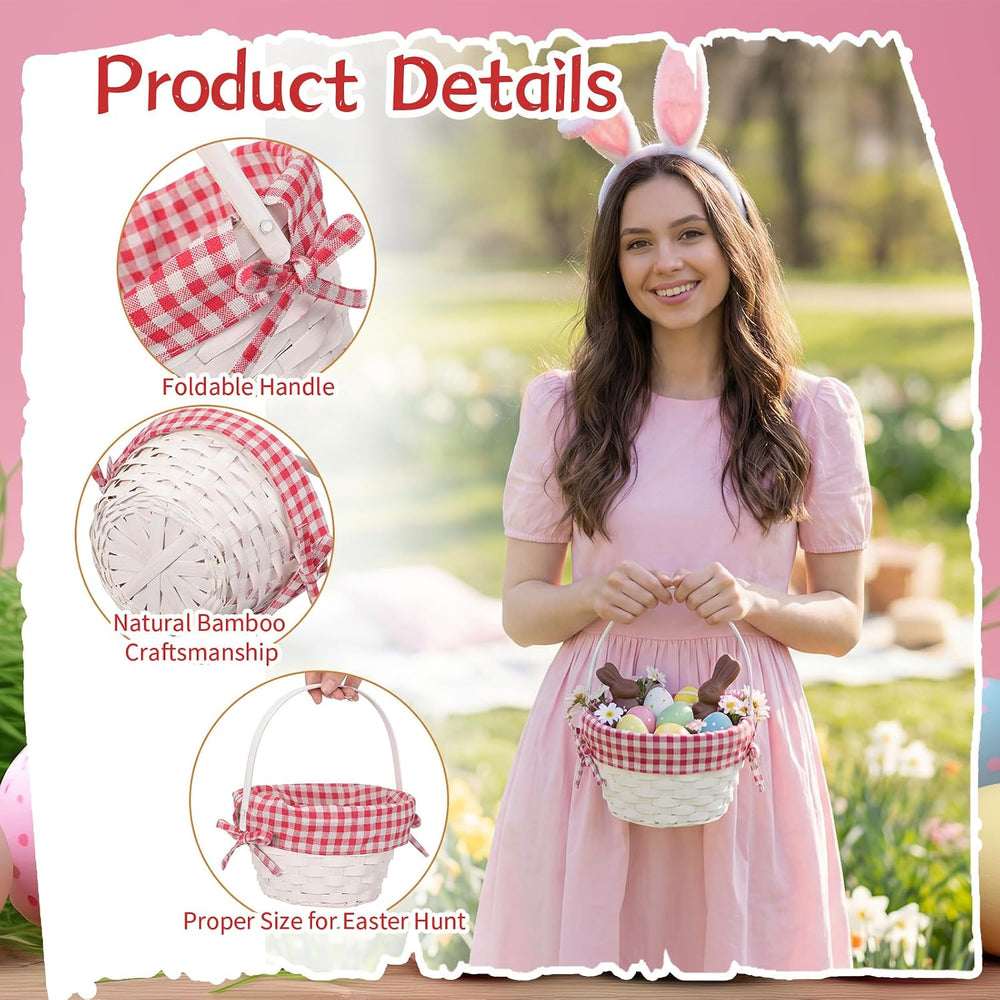 6 Pcs Woven Basket with Liner and Handle Bamboo Empty Gift Baskets for Fruit ...