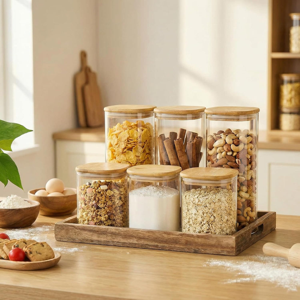 42 oz Square Glass Food Storage Containers with Airtight Bamboo Lids, 4Pack