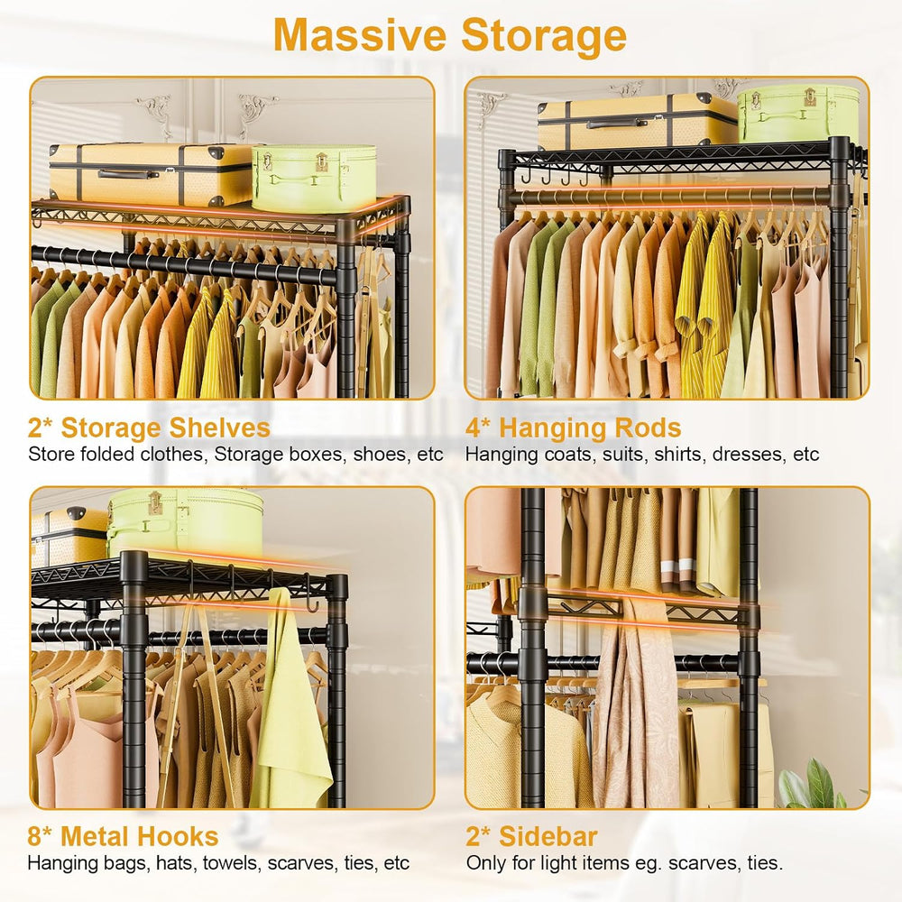 ULIFHOME P4 Rolling Clothes Rack, Clothing Racks for Hanging Clothes, Black