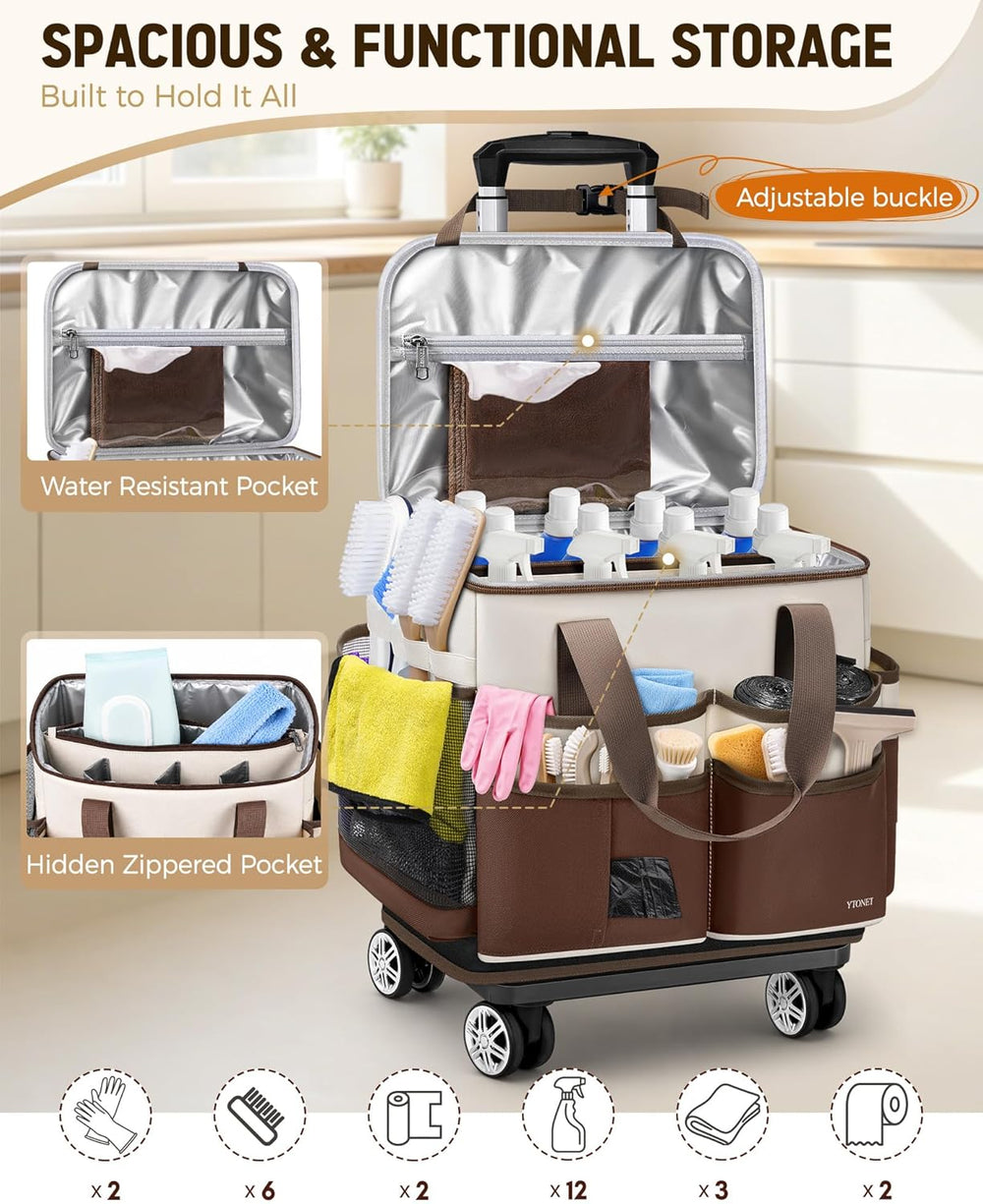 Ytonet Cleaning Caddy with 4 Spinner Wheels, Rolling Cleaning Caddy Bag