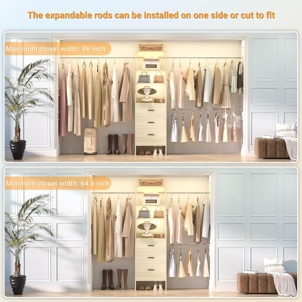 Besiost 96'' Closet Organizer System with 3 Hanging Rods, 8FT Closet ...