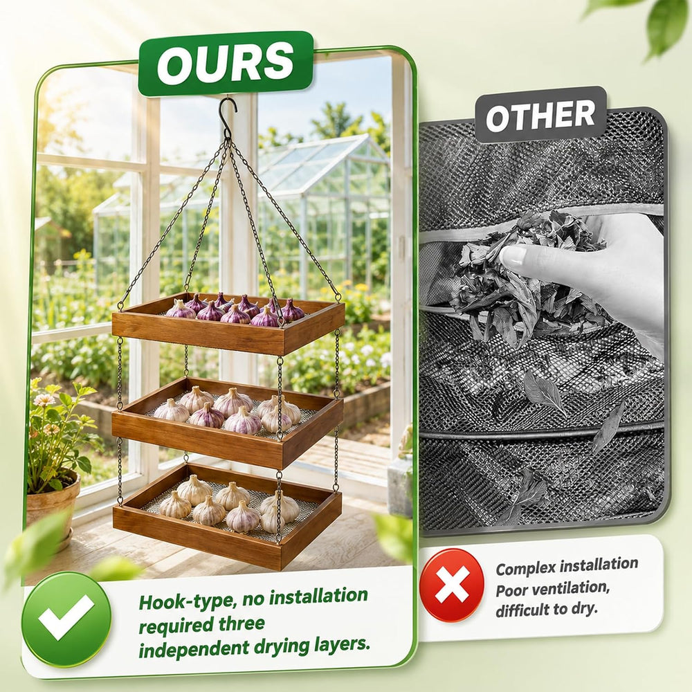 3-Tier Hanging Wooden Herb Drying Rack