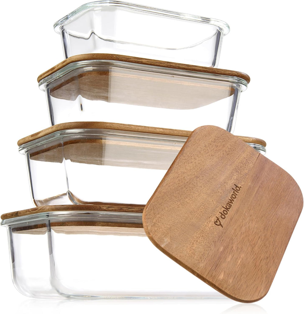 Glass Container Set with Acacia Lids