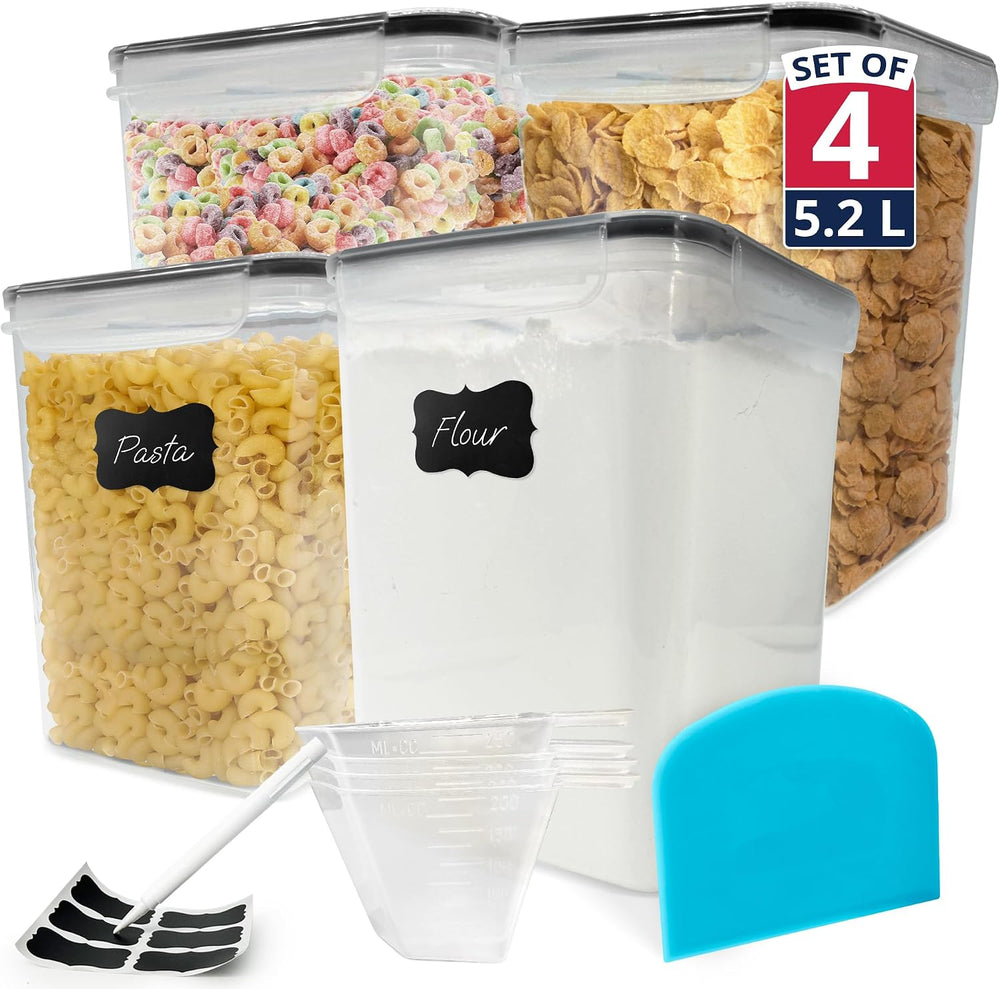 Reli. 5.2L Airtight Food Storage Containers with Lids (4 Sets) | Kitchen Orga...
