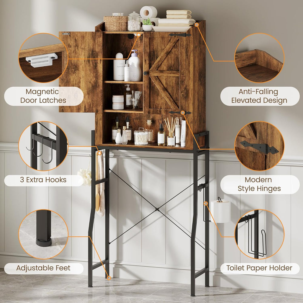 Memobarco Over The Toilet Storage Cabinet with Metal Stand, Rustic Brown
