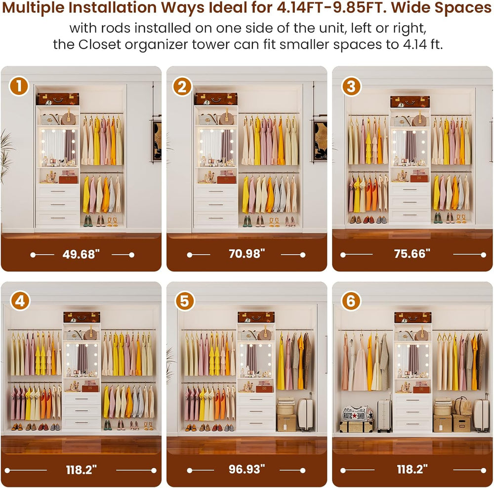 Closet System with 3 Drawers & Hollywood Lighted Mirror, 2–10FT