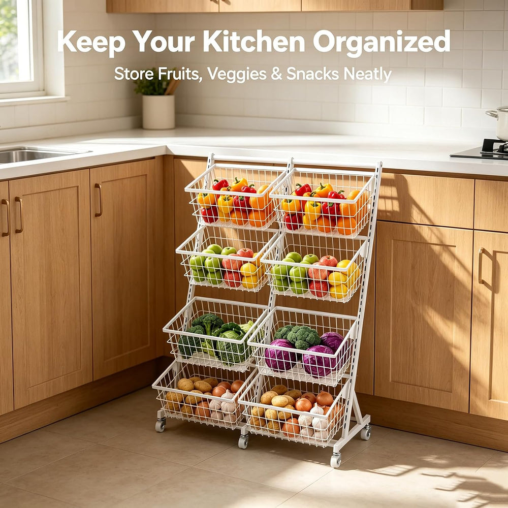 Rolling Store Snack Display Rack with Wheels, Mesh Storage Cart(White)