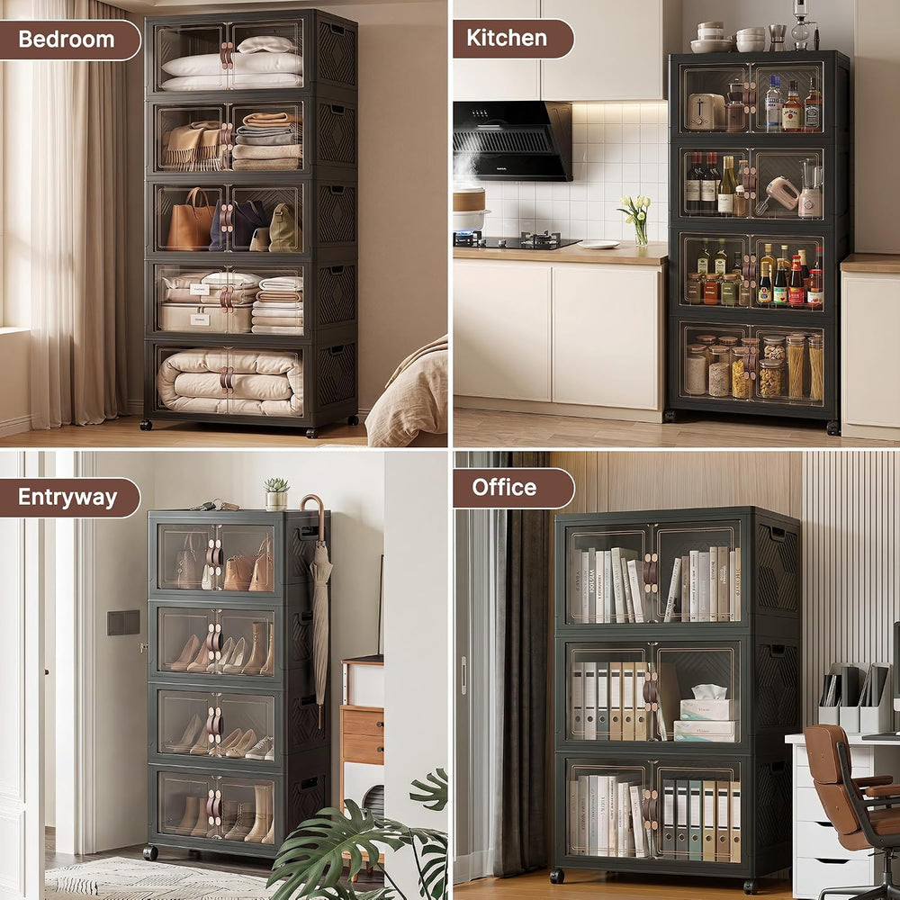 165QT Stackable Storage Bins with Lids, Collapsible Storage Cabinet