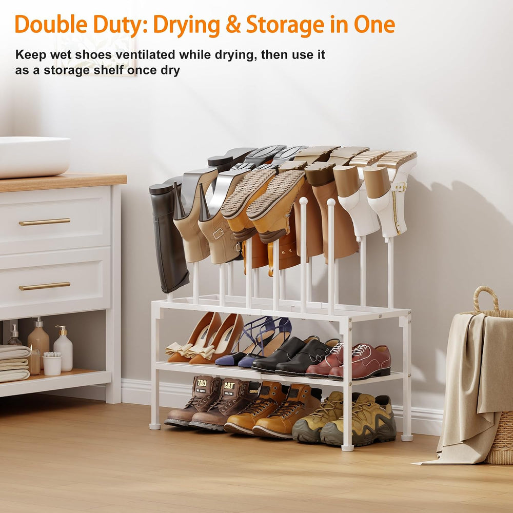 3-Tier Expandable Shoe Rack with Removable Boot Posts, 2-in-1 Shoe Organizer ...