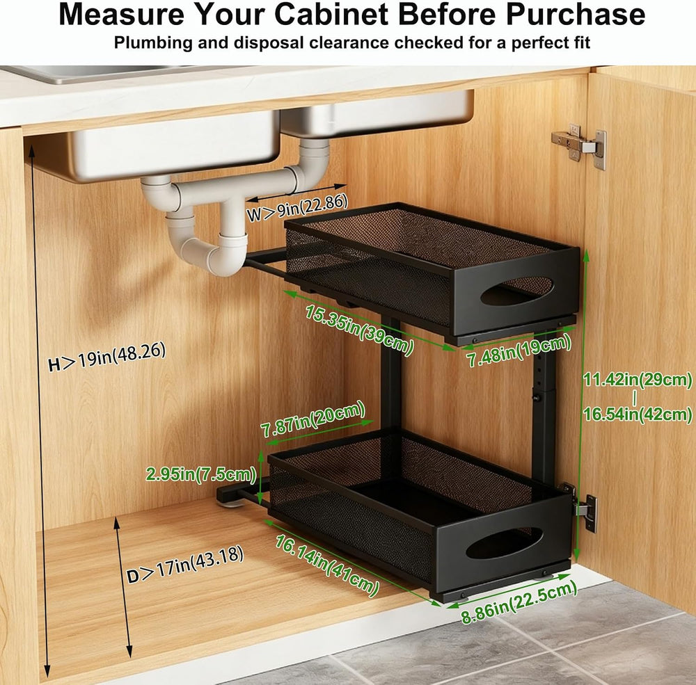 2-Pack Under Sink Organizer, 2-Tier Pull Out Cabinet Storage, Black