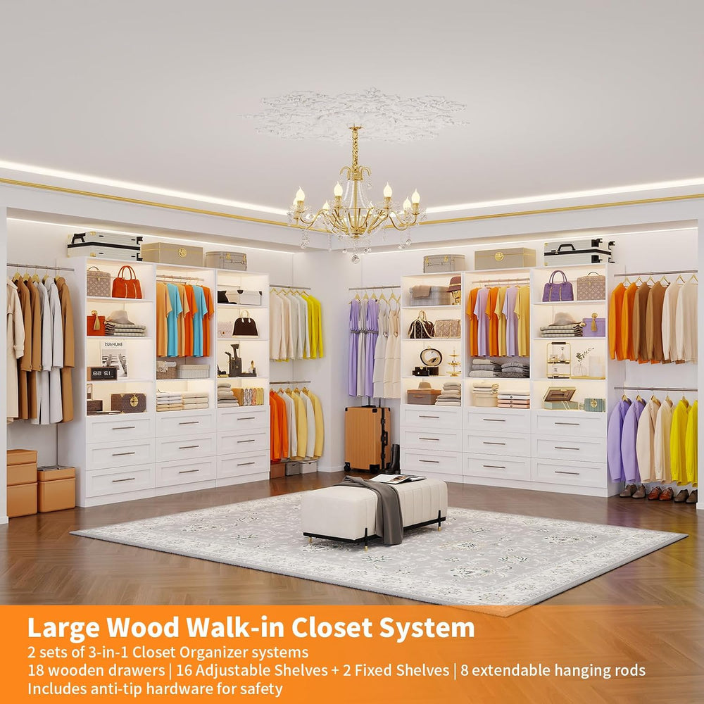 Closet System with 3 Sets, 6–15 FT Closet Organizer System with 9 Drawers, 9 ...