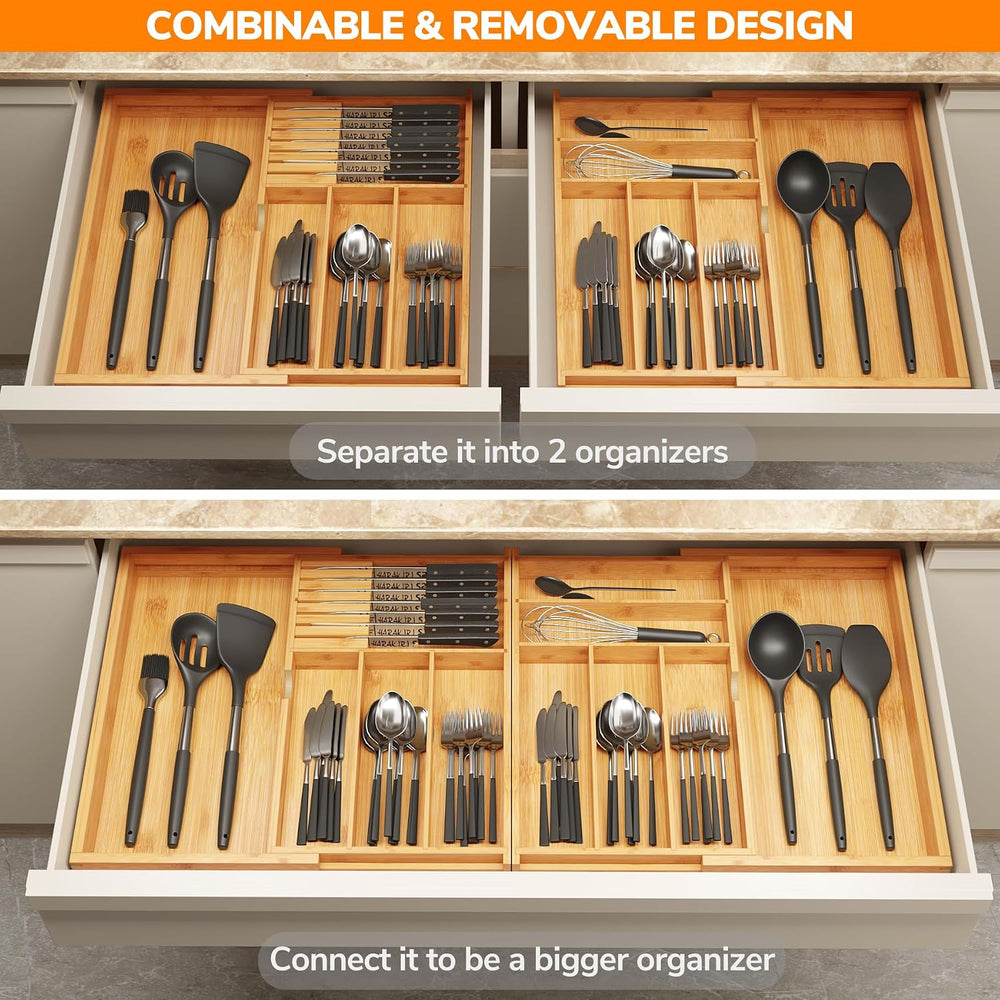BAMEOS Expandable Silverware Drawer Organizer with Removable Knife Blocks, Ba...