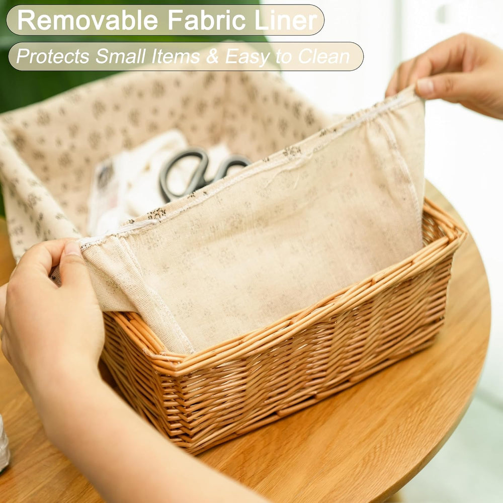Handwoven Small Wicker Storage Basket with Liner for Organizing