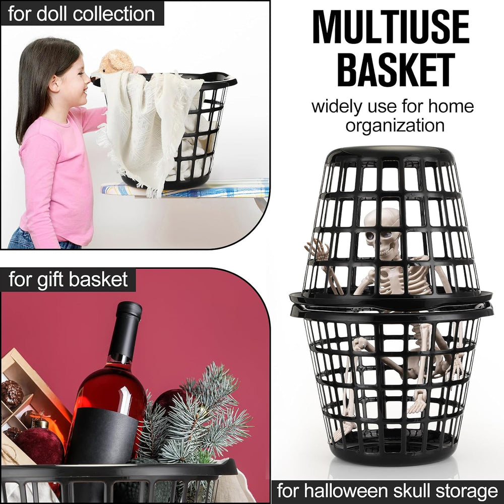 Uiifan 24 Pcs Black Plastic Round Laundry Baskets with Easy Carry Handles