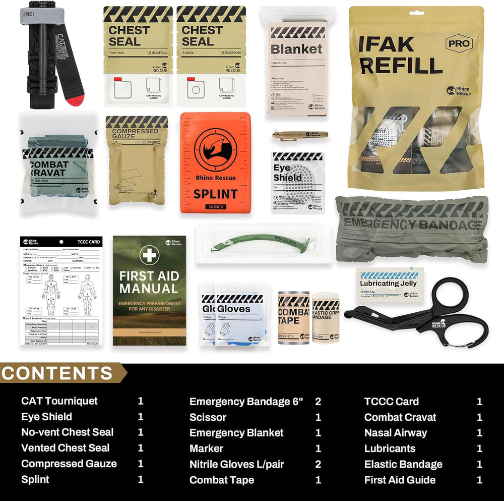 RHINO RESCUE IFAK Refill Kit 17Pcs First Aid Kit with CAT Gen-7 Tourniquet