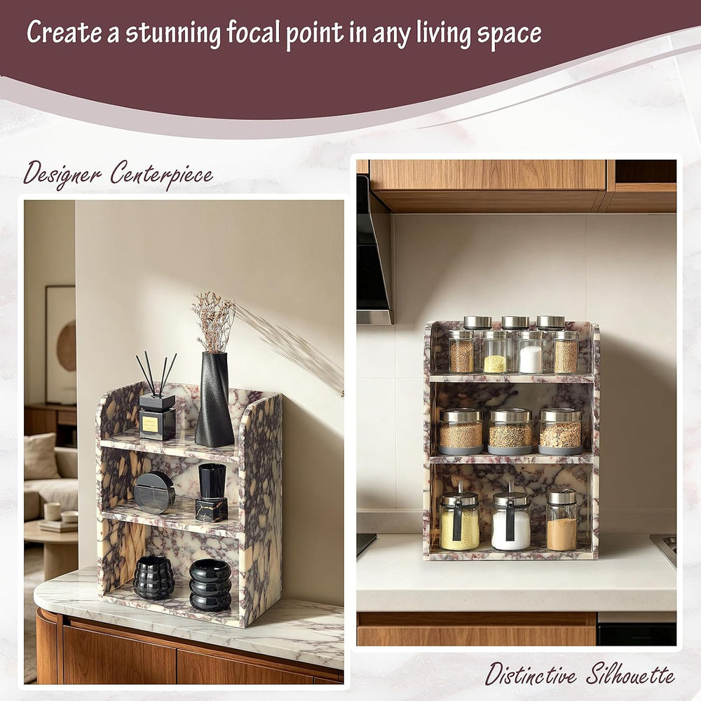 Luxury Natural Marble Shelf, Tall 3-Tier Bathroom Counter Organizer Display