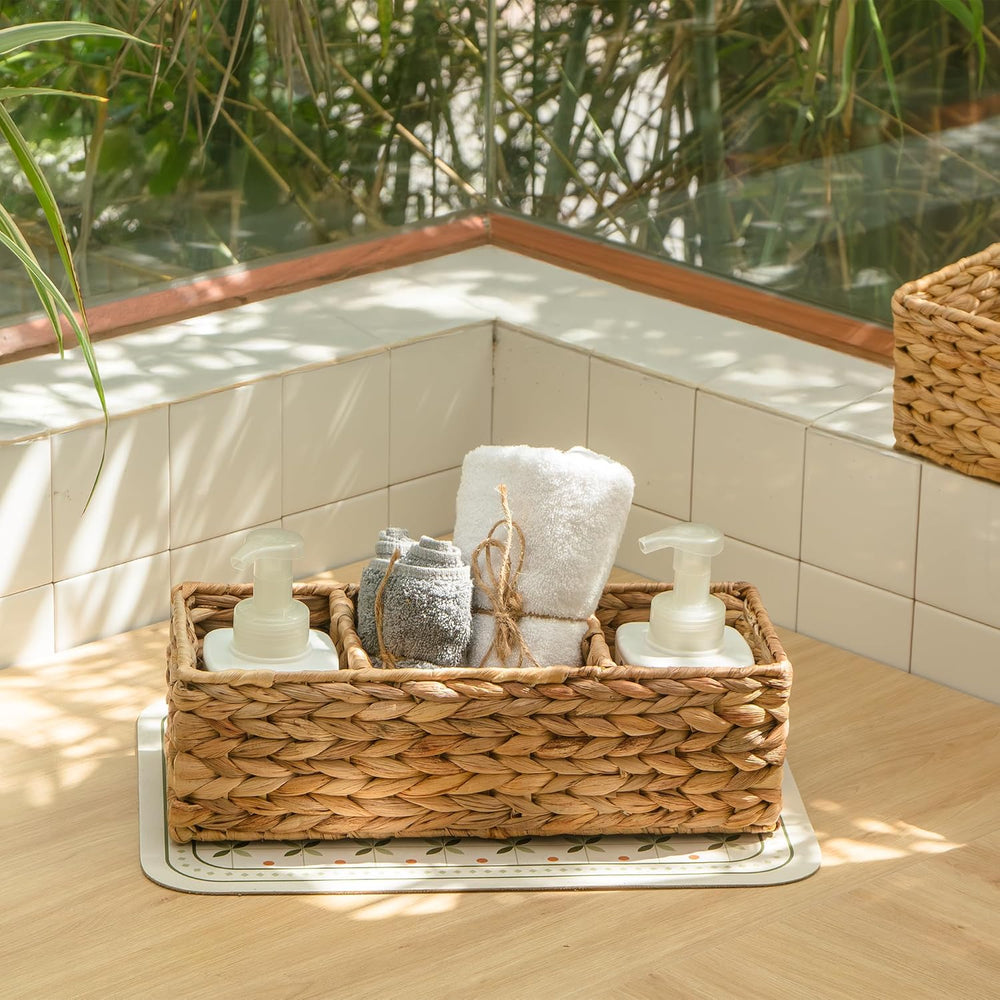 KOKODO Pack of 2 Water Hyacinth Tank Topper Storage Baskets 3 sections Woven ...