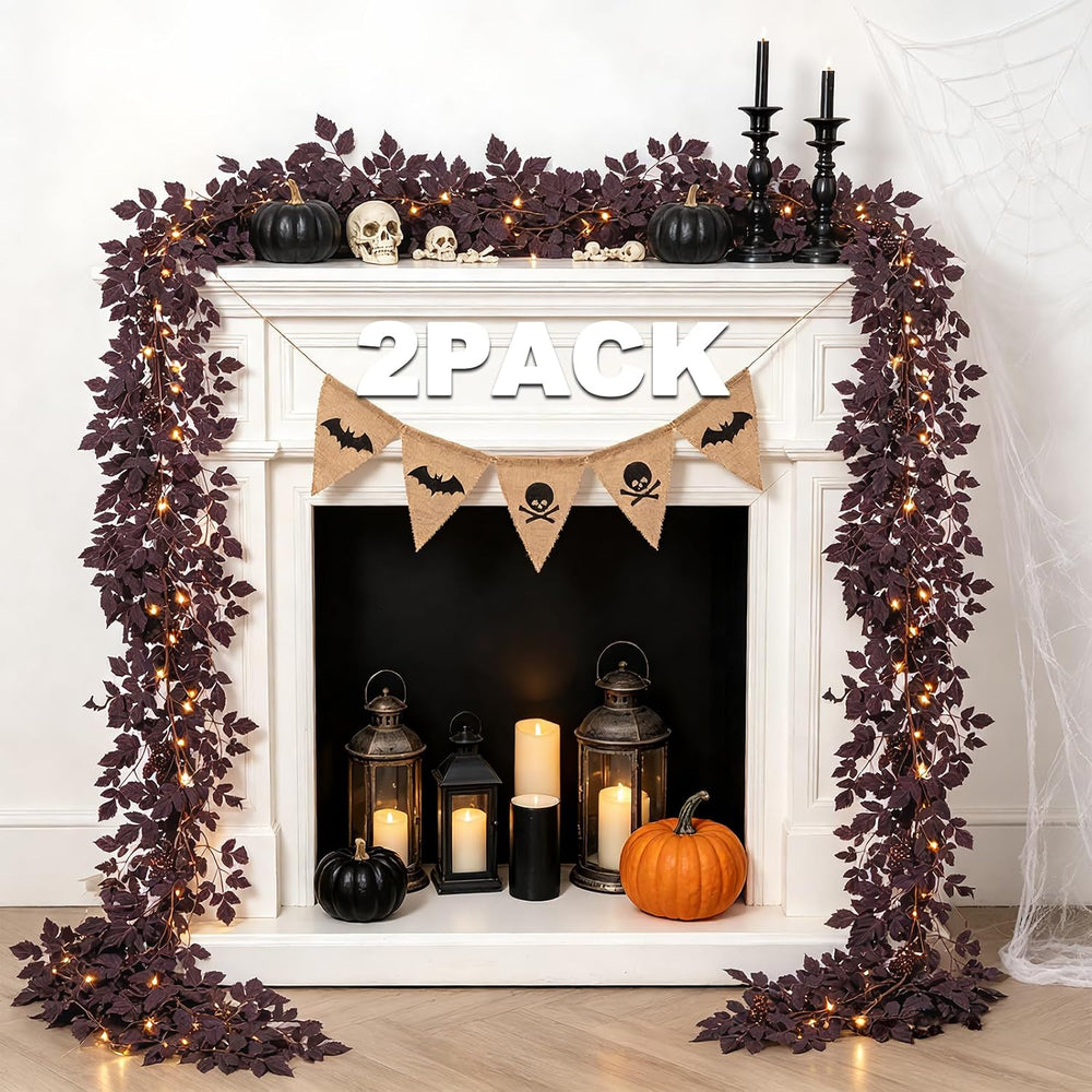 18 FT Plum Cimicifuga Seeded Garland with Light for Mantle, Artificial Fall L...