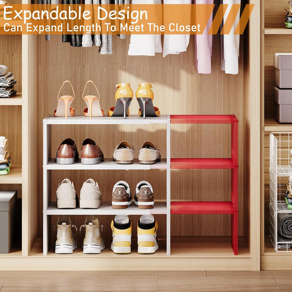 3-Tier Expandable White Shoe Rack Organizer for Closet, Stackable Shoe Racks ...