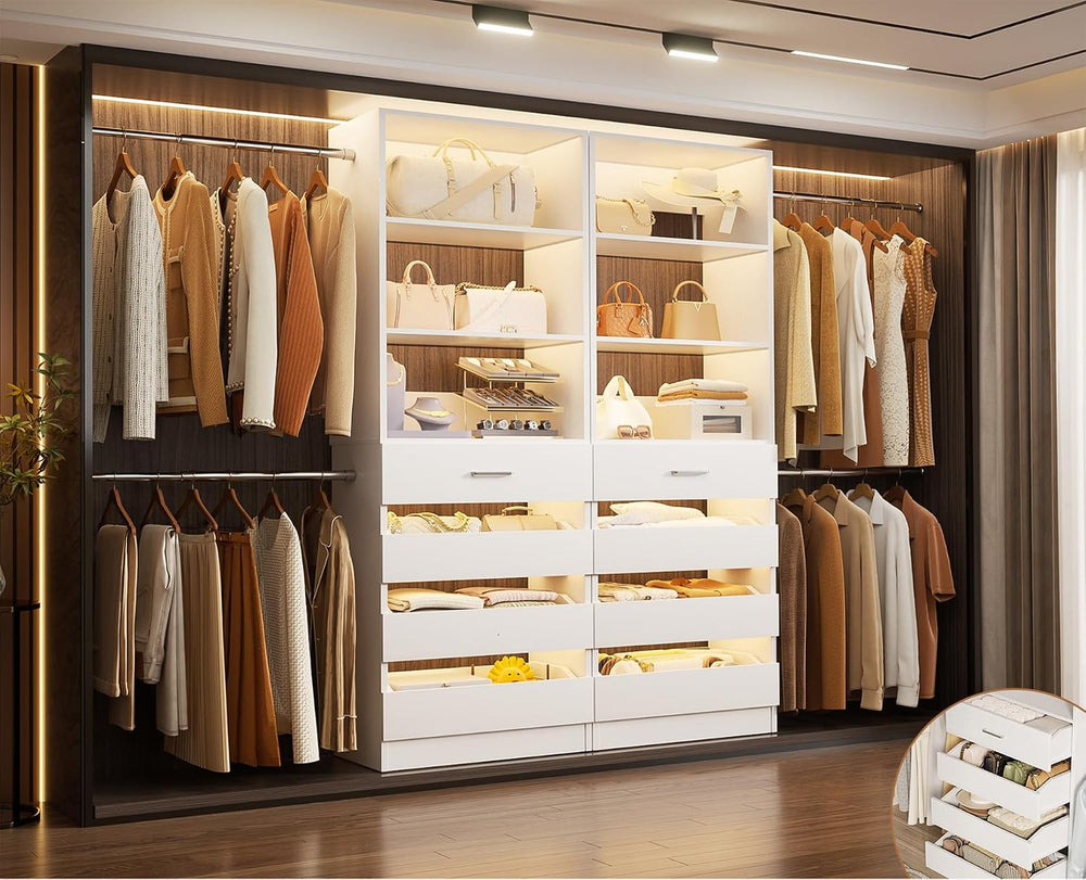 Aheaplus Closet System with 8 Drawers, 6-15Ft Custom Wood Closet Organizer