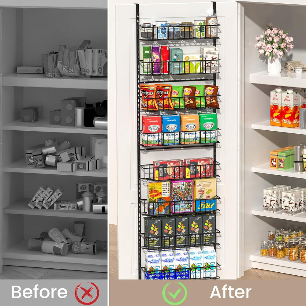 ElegantArray 9-Tier Pantry Door Organizer, Hanging Storage Basket, Black