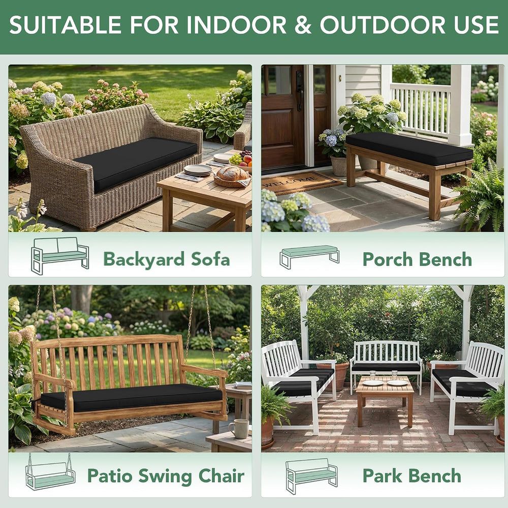 Outdoor Bench Cushion Pad, 48 x 18 x 3 Inch, Black